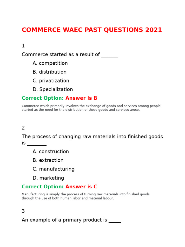 WAEC Commerce Past Questions 2021 | PDF | Preferred Stock | Dividend
