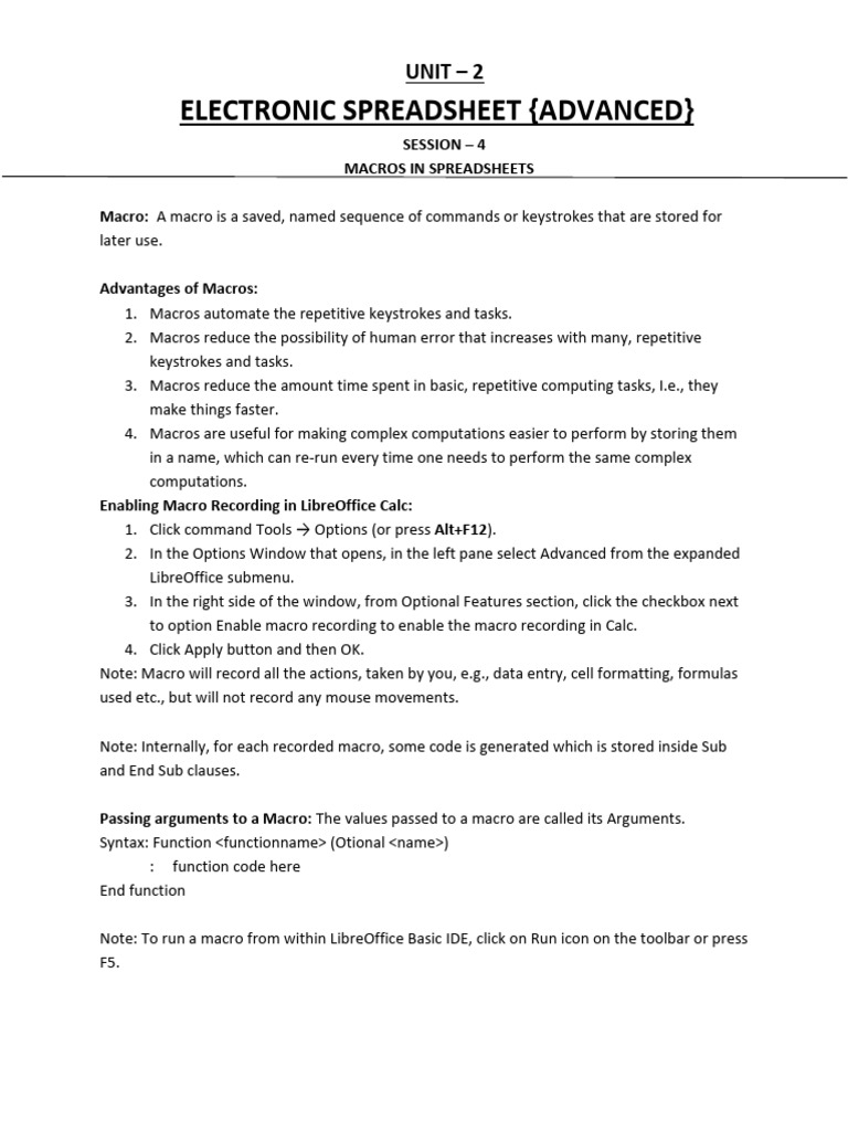 Advanced Spreadsheet Macros Guide | PDF