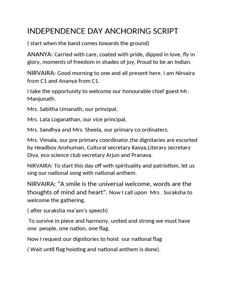 Independence Day Anchoring Script 3 | PDF