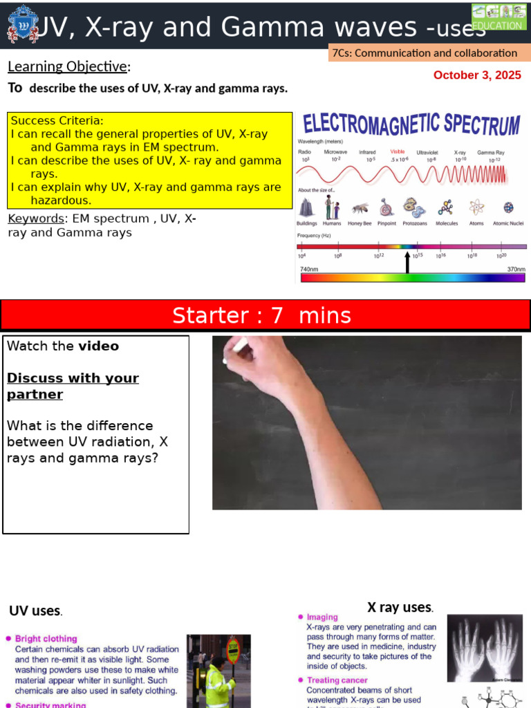 Uses and Hazards of UV, X-ray, Gamma Rays | PDF | Radiation ...