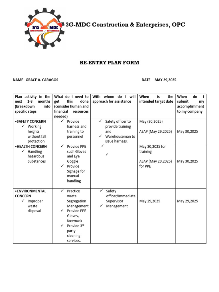 Re-Entry Safety and Health Plan | PDF | Personal Protective Equipment ...