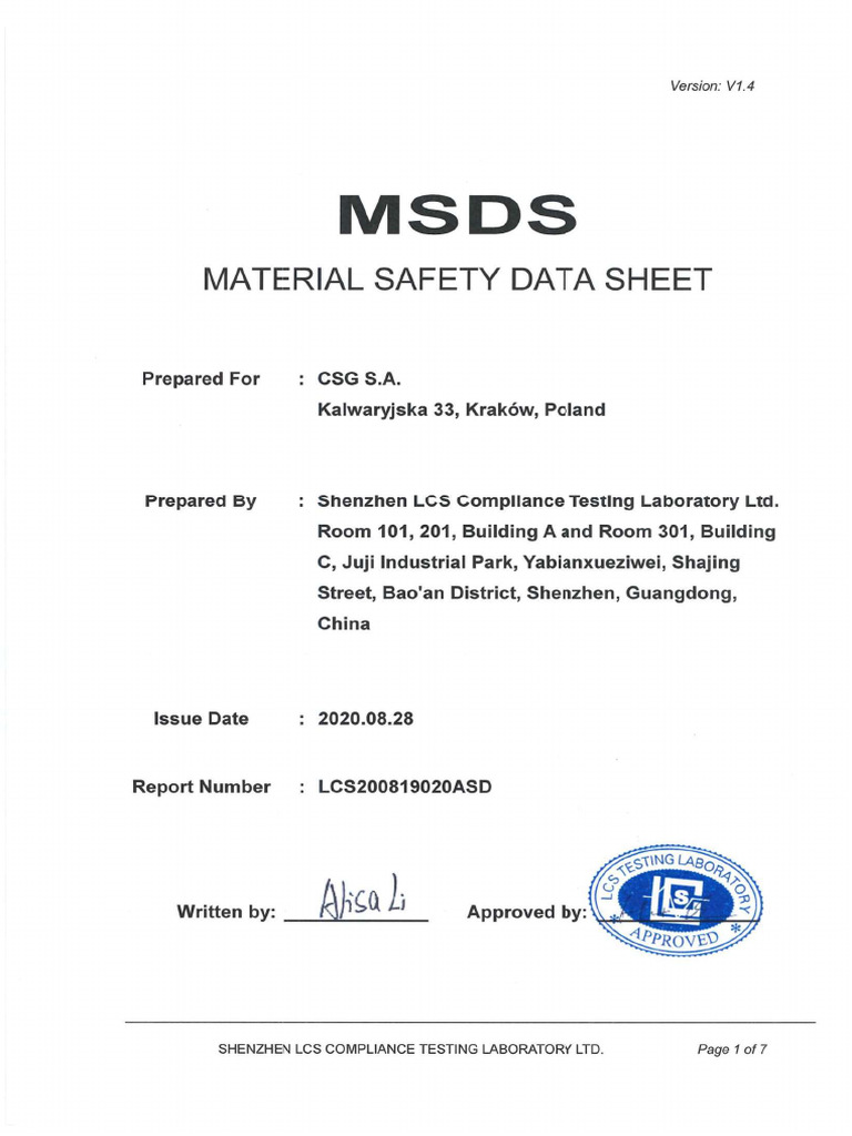 Pbgc04 Msds Ext | PDF