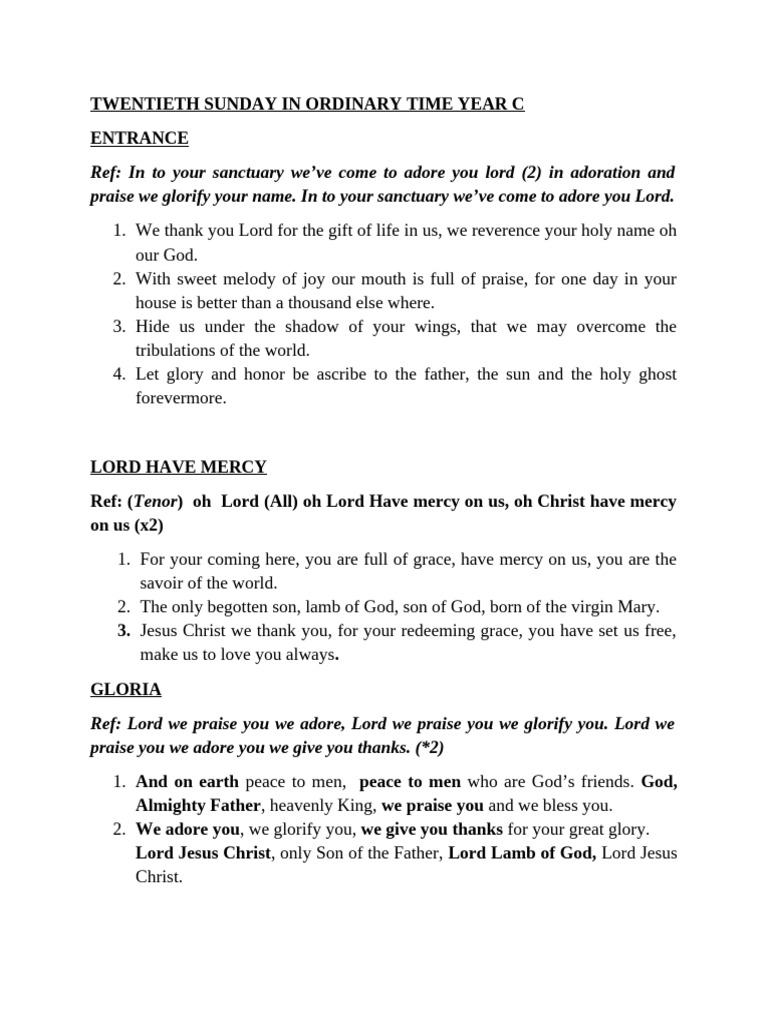 Twentieth Sunday Mass Liturgy Year C | PDF | Glory (Religion) | Jesus