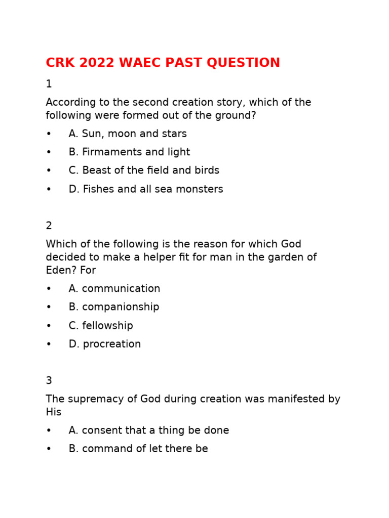 CRK WAEC Past Questions 2022 | PDF | Jesus | Elijah