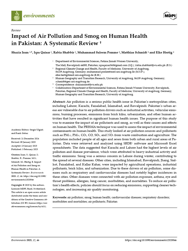 Air Pollution's Health Impact in Pakistan | PDF | Air Pollution ...