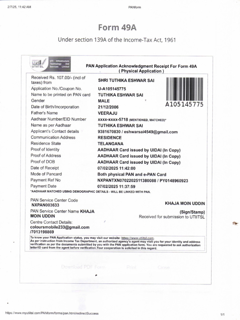 PAN Application Acknowledgment Receipt | PDF | Authentication ...