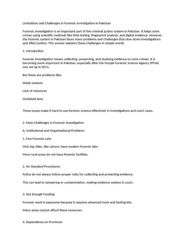 Limitations and Challenges in Forensic Investigation in Pakistan | PDF ...