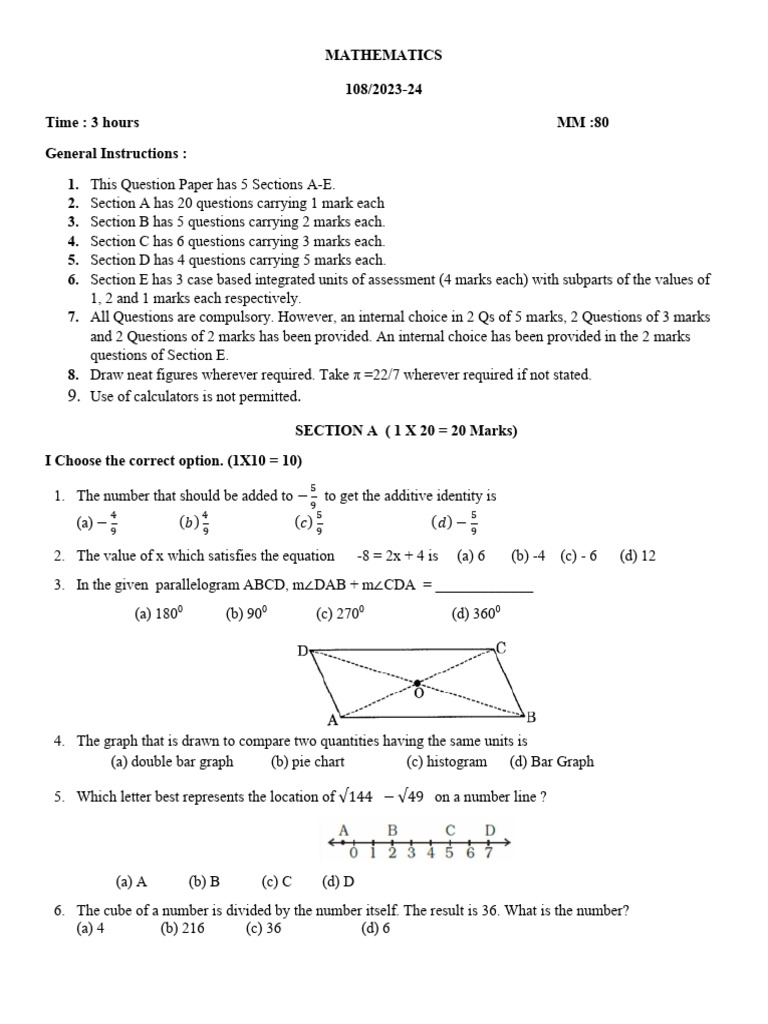 Mathematics Question Paper 2023-24 | PDF | Rectangle | Eclipse