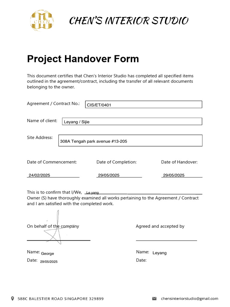 308A Project Handover Form | PDF