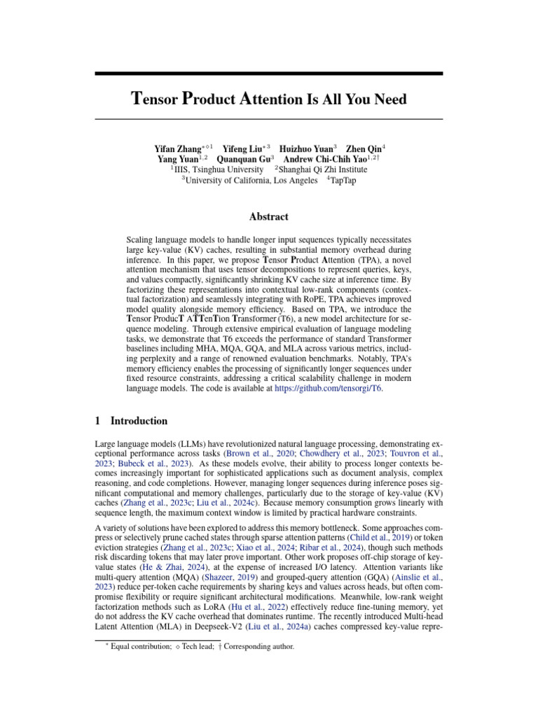 Tensor Product Attention Is All You Need | PDF | Tensor | Algebra