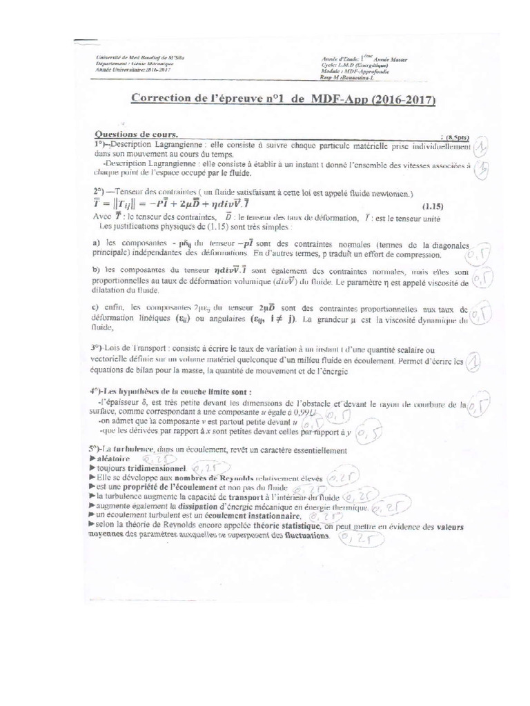 Bouaouina Correction Emd Mecanique de Fluides Approff S1 2017 | PDF