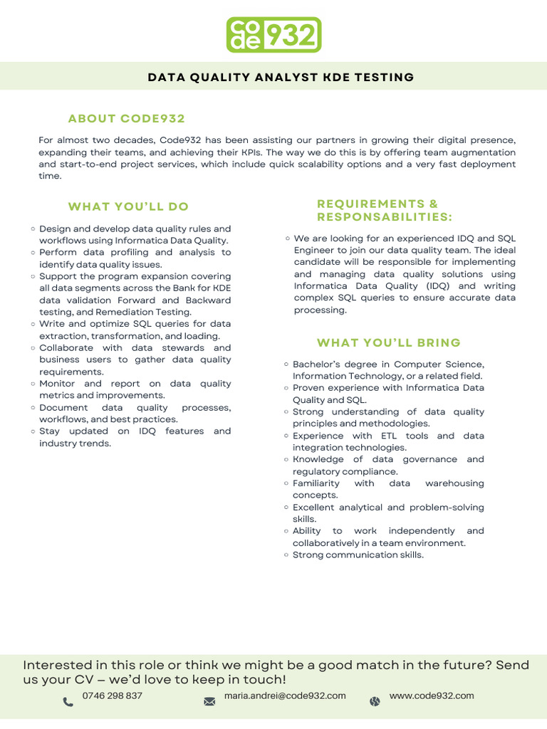 Data Quality Analyst Role with IDQ Expertise | PDF | Data Quality ...