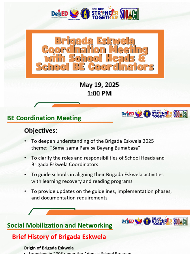 Brigada Eskwela 2025 Coordination Guide | PDF