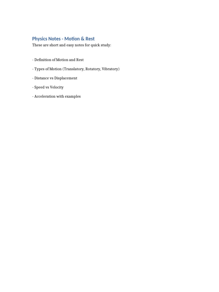 Physics Notes - Motion & Rest | PDF