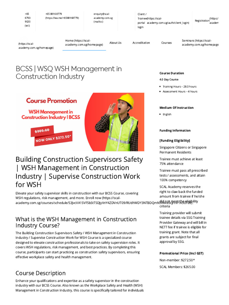BCSS Course: Safety Supervision in Construction | PDF