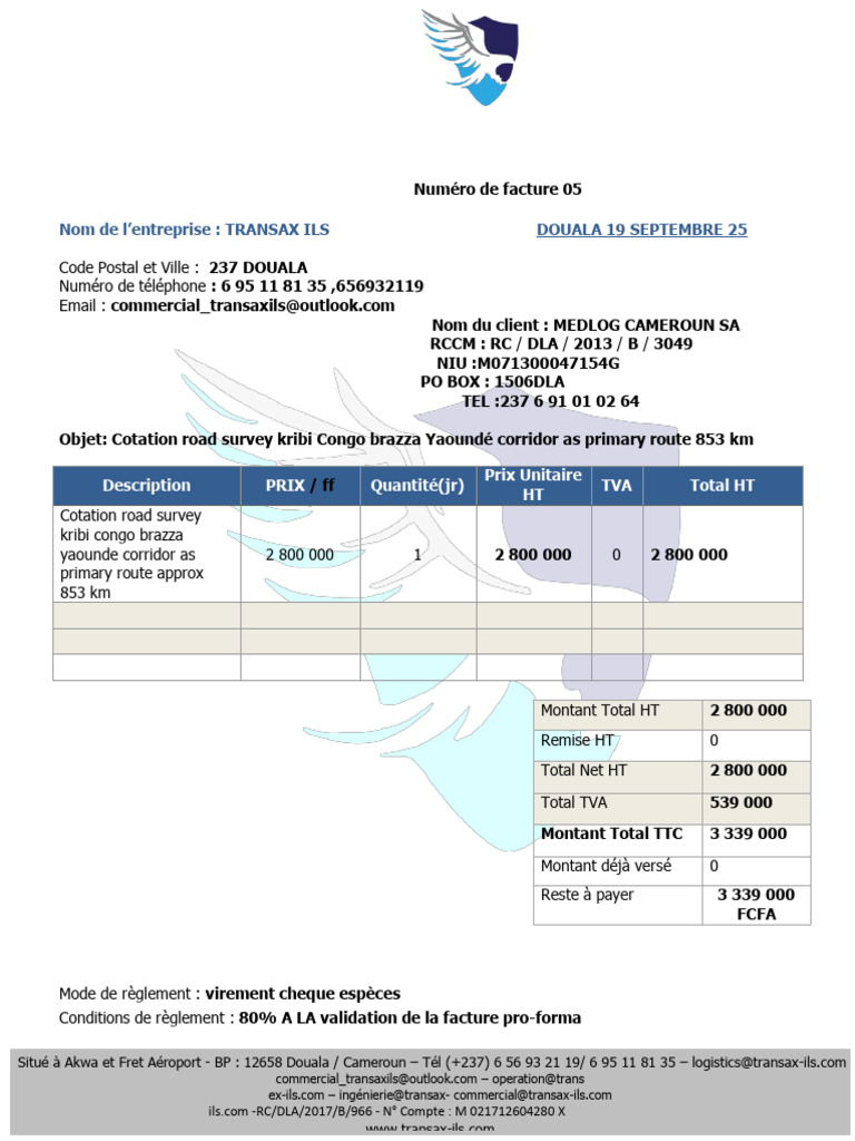 Cotation Proforma Route Kribi-Yaoundé | PDF