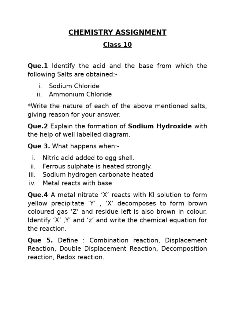Chemistry Assignment | PDF