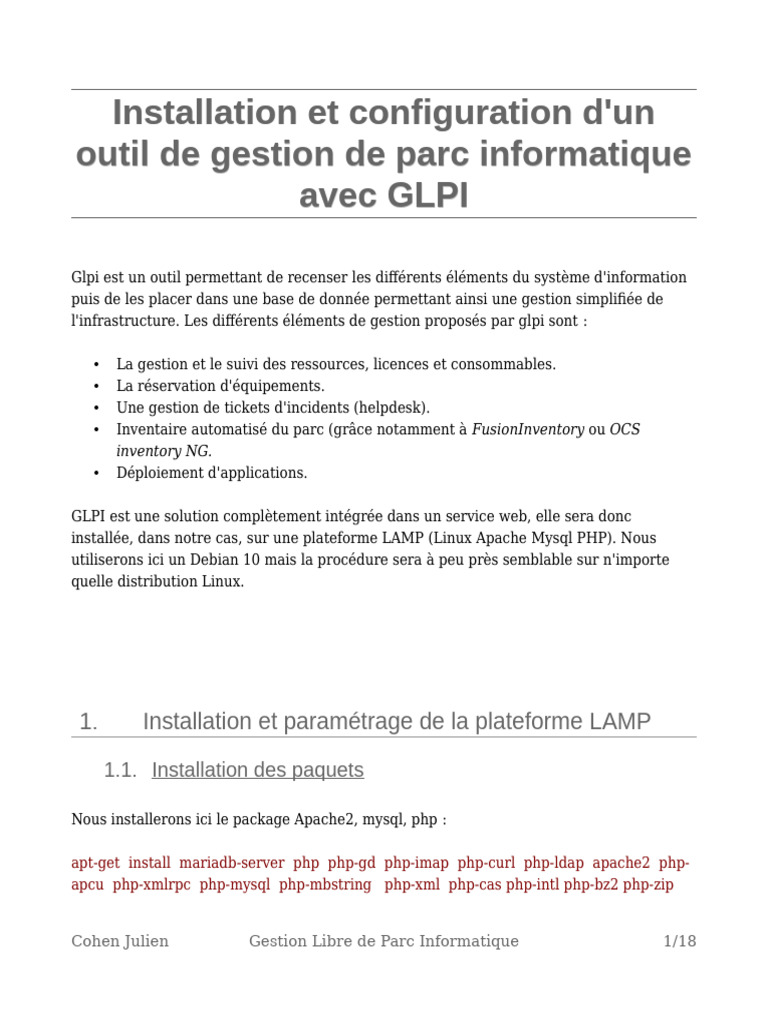 Installation de GLPI sur LAMP | PDF | Serveur (Informatique) | Internet