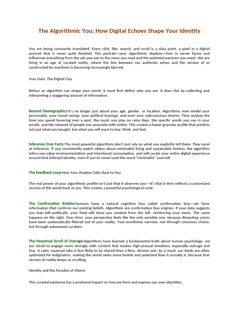 The Algorithmic You - How Digital Echoes Shape Your Identity | PDF ...