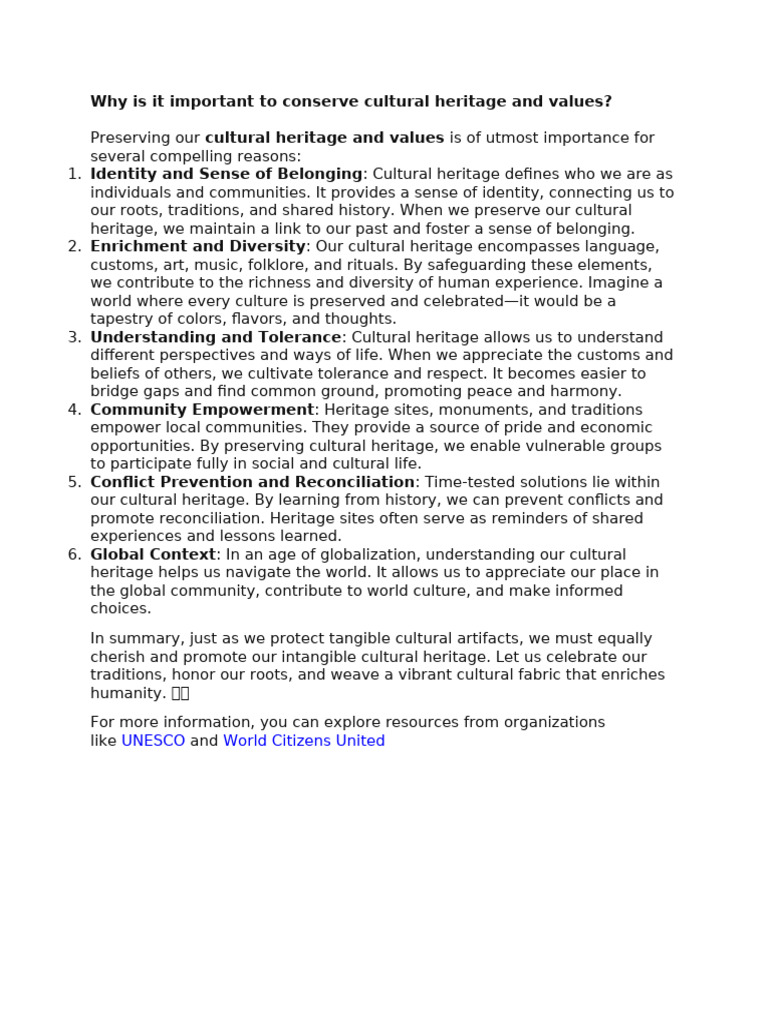 Importance of Cultural Preservation | PDF | Cultural Heritage | Community