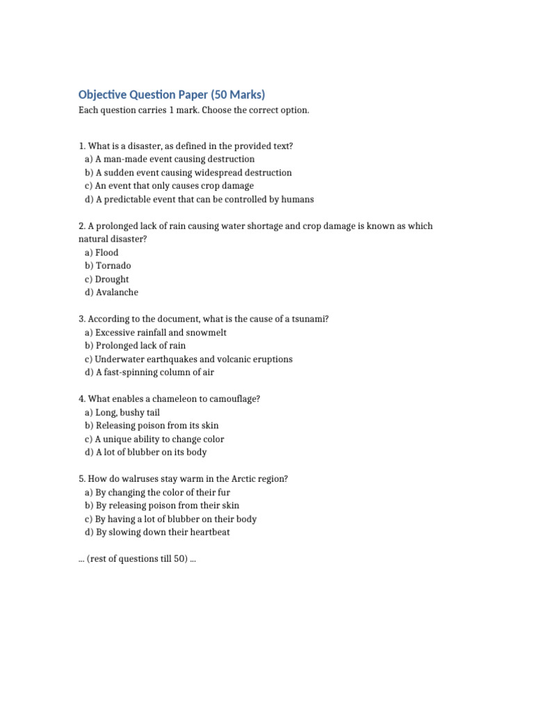 Objective Question Paper | PDF