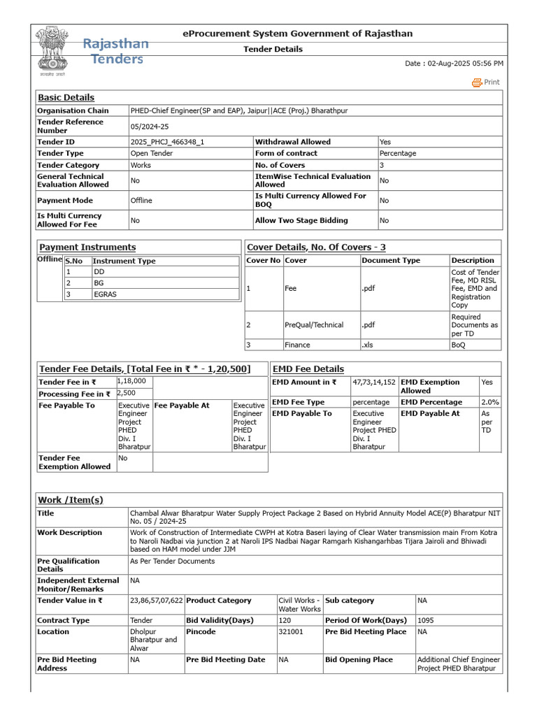 Rajasthan eProcurement Tender 2024-25 | PDF