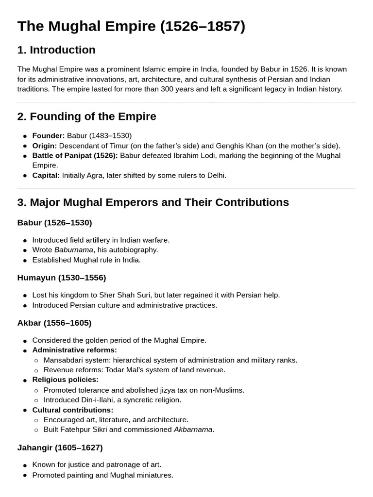 Overview of the Mughal Empire (1526-1857) | PDF | Mughal Empire
