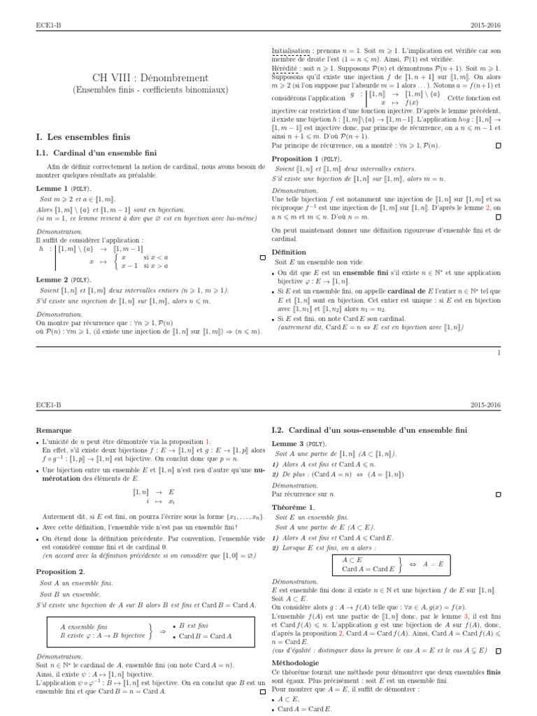 Dénombrement des ensembles finis et cardinalité | PDF | Mathématiques ...