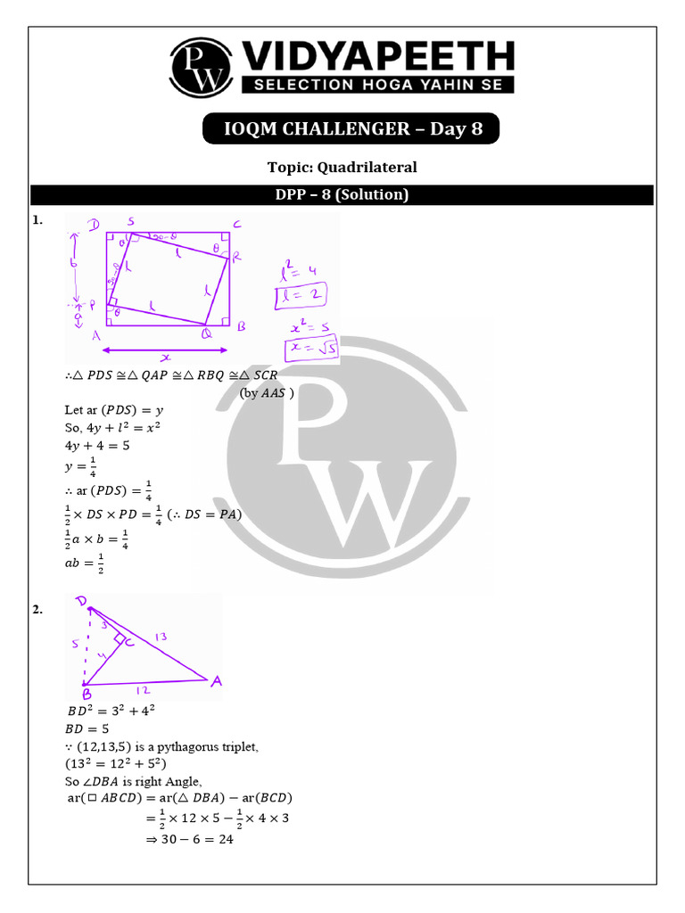 Ioqm Maths Dpp-8 Quadrilateral - Solution | PDF | Chess | Chess Theory