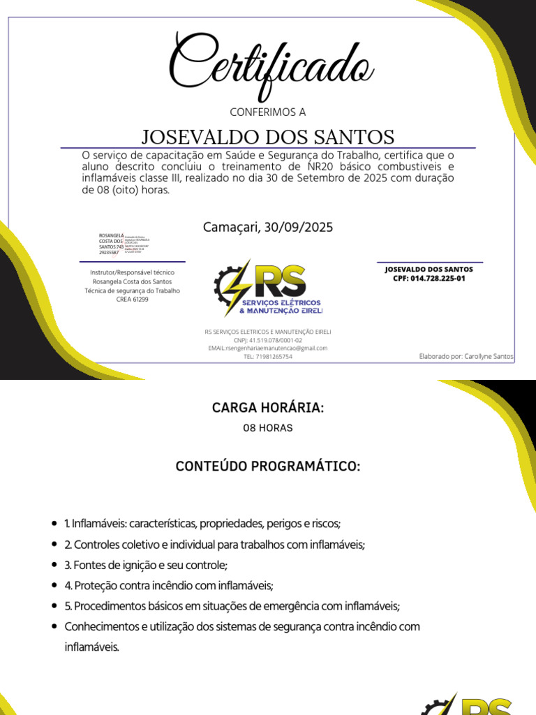 Certificado NR20: Treinamento em Inflamáveis | PDF | Segurança e saúde ...