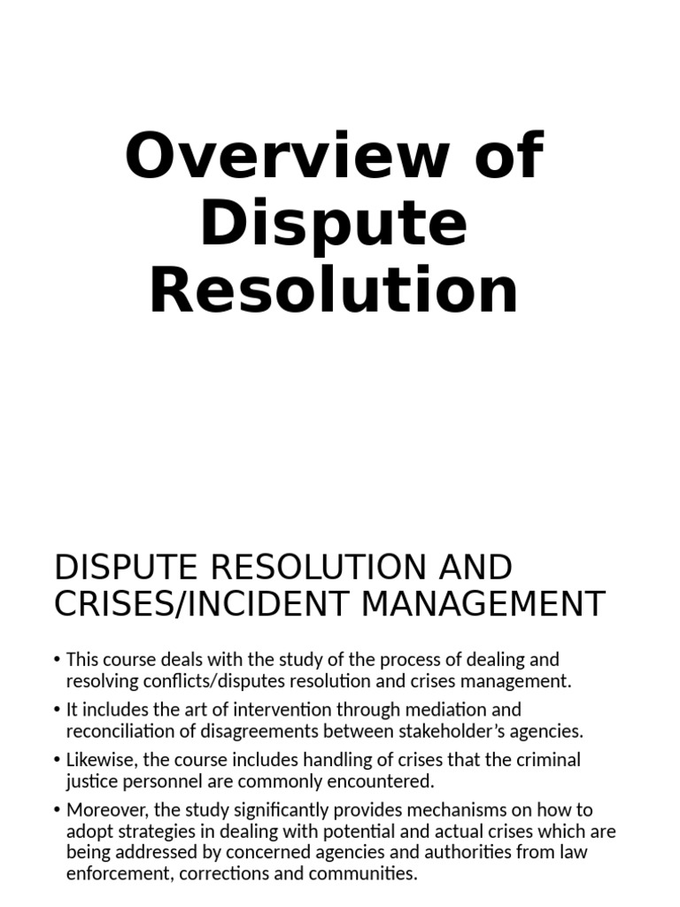 1 Overview of Dispute Resolution | PDF | Mediation | Arbitration