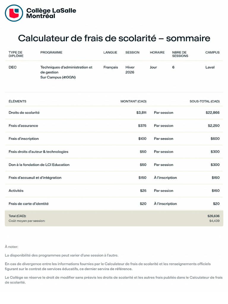 Calculateur de Frais de Scolarité | PDF