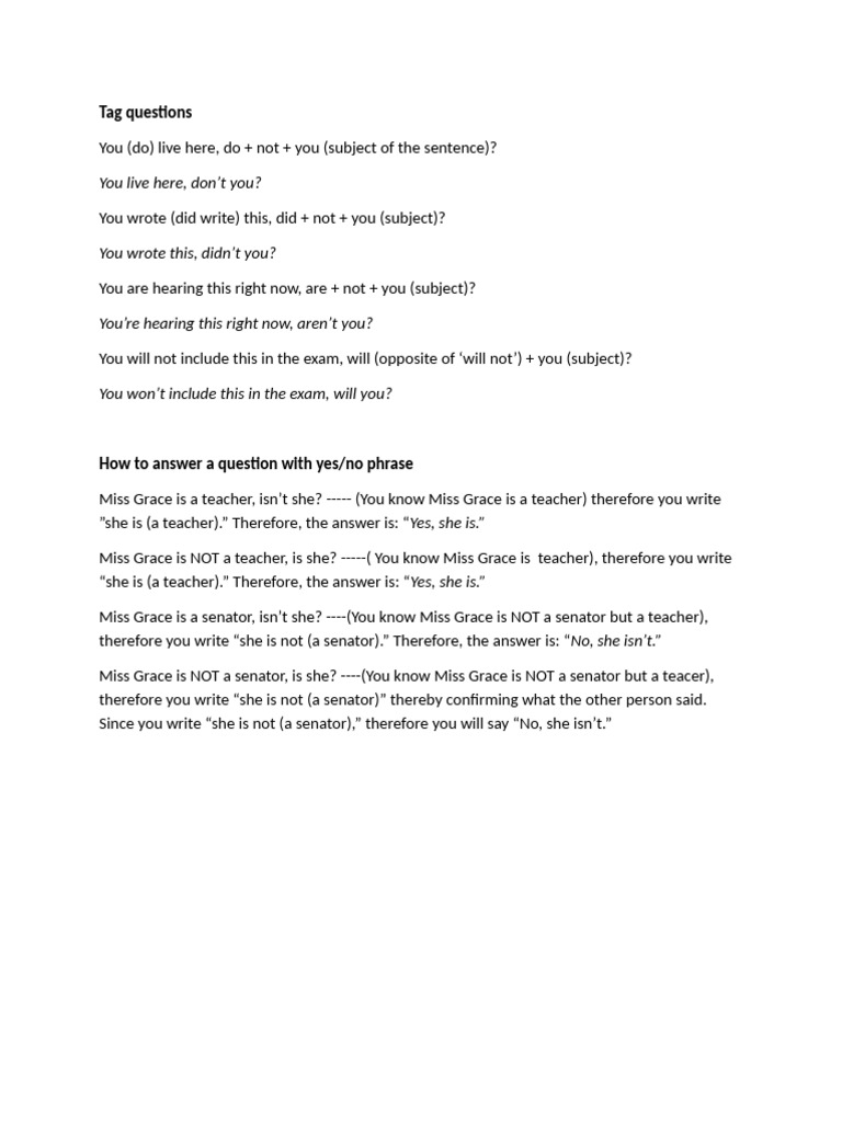 Tag Questions Answering Questions | PDF