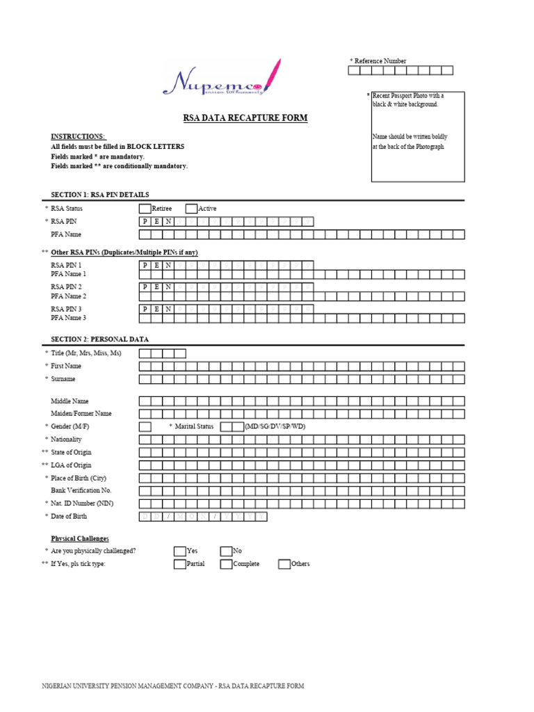 RSA Data Recapture Form Guide | PDF | Identity Document | Government ...