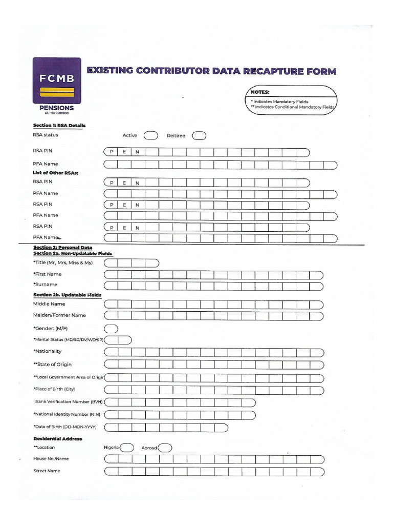 FCMB Pension Data Recapture Form | PDF
