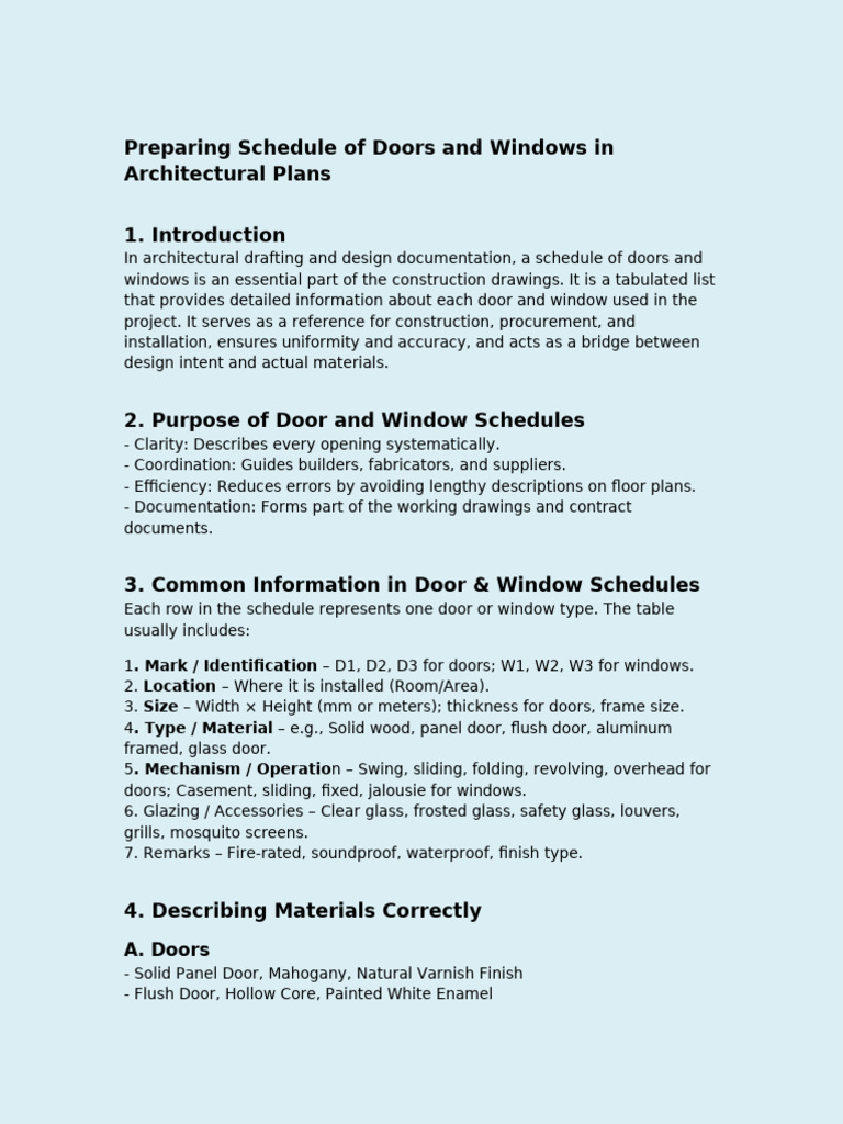 Door and Window Schedule Preparation | PDF | Window | Door