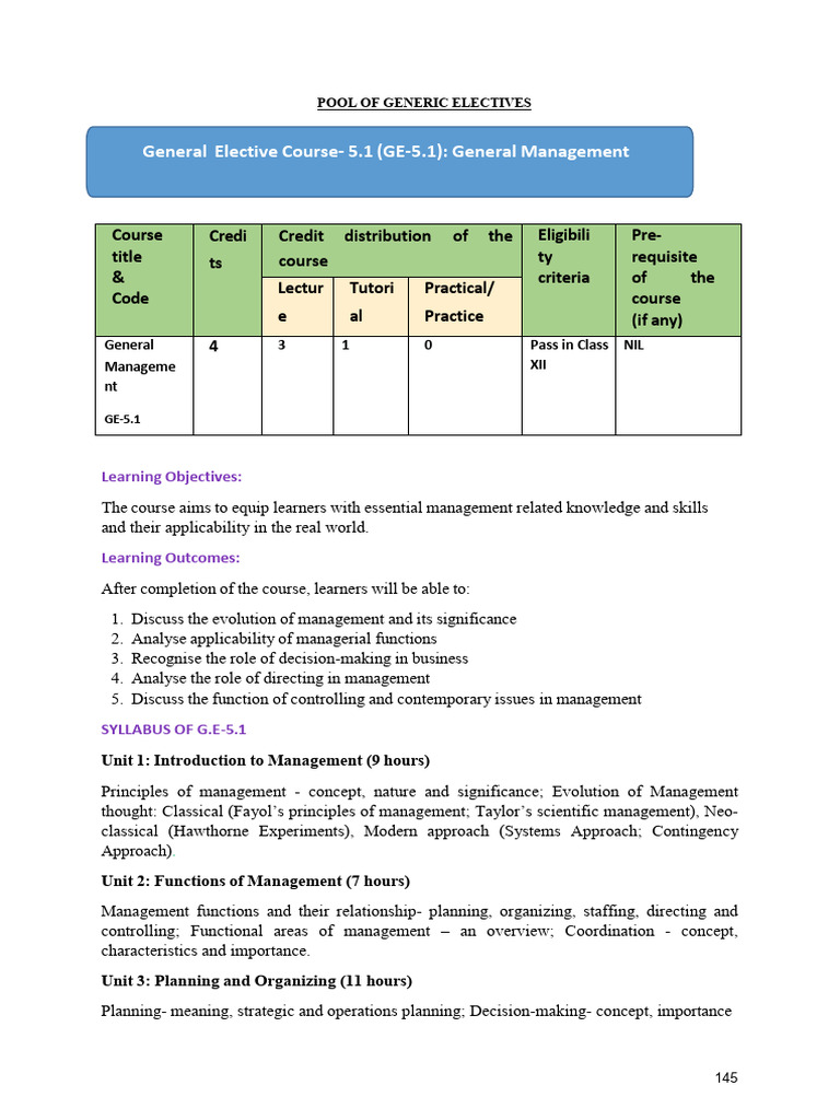 General Management Elective Course Overview | PDF | Psychological ...