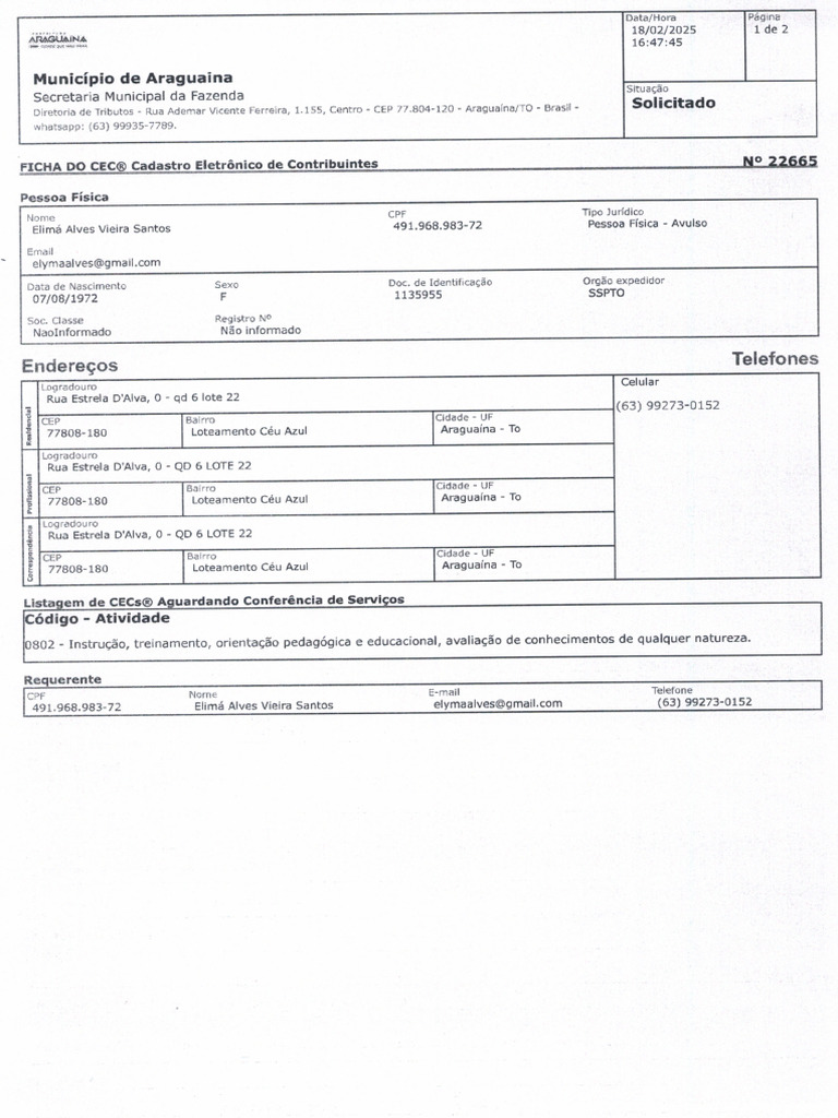 Ficha Cec #22665 | PDF