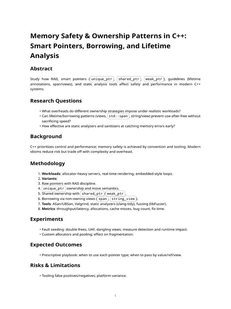 Memory Safety in C++: Smart Pointers Guide | PDF
