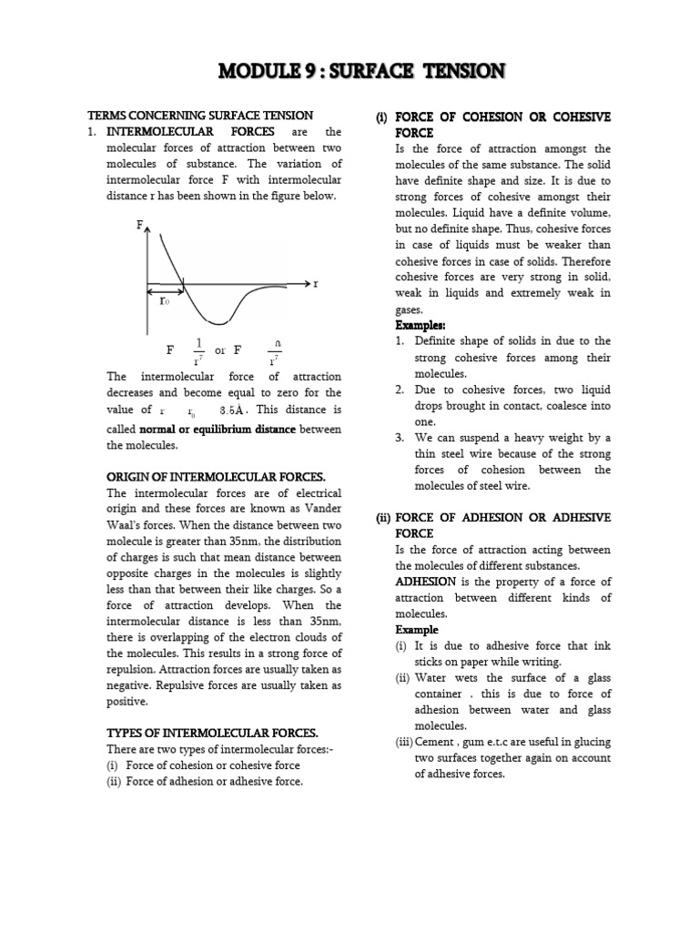 Surface Tension and Cohesive Forces | PDF | Adhesion | Surface Tension
