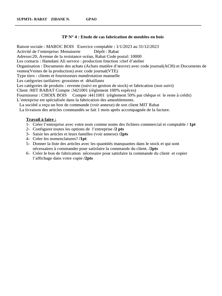 Étude de cas : Fabrication de meubles | PDF | Inventaire | Comptabilité
