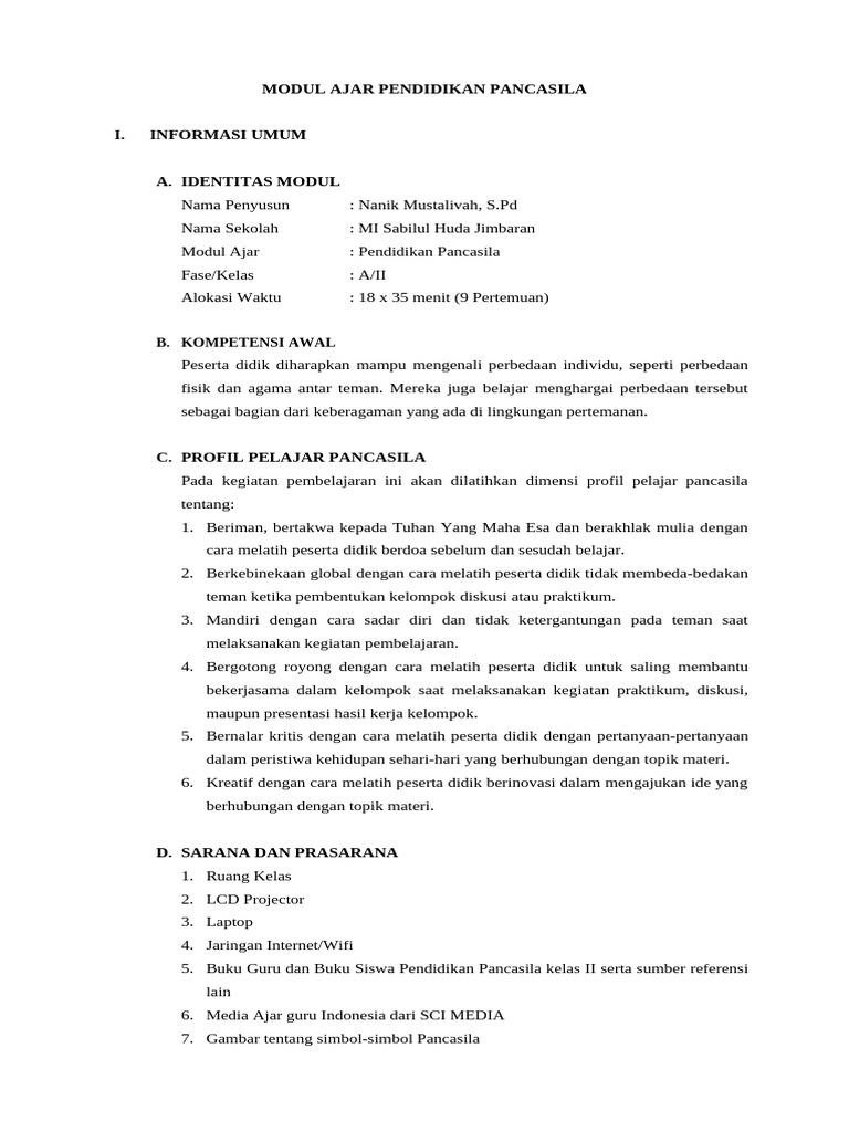 Modul Ajar Pendidikan Pancasila Kelas II | PDF