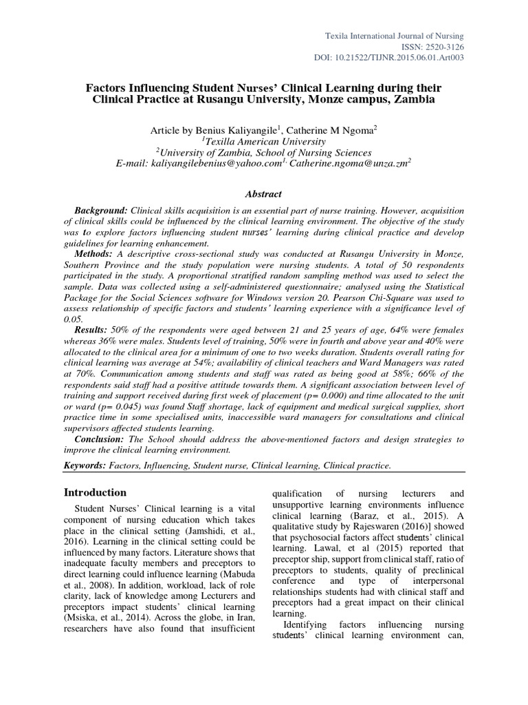Factors Affecting Student Nurses' Learning | PDF | Sampling (Statistics ...