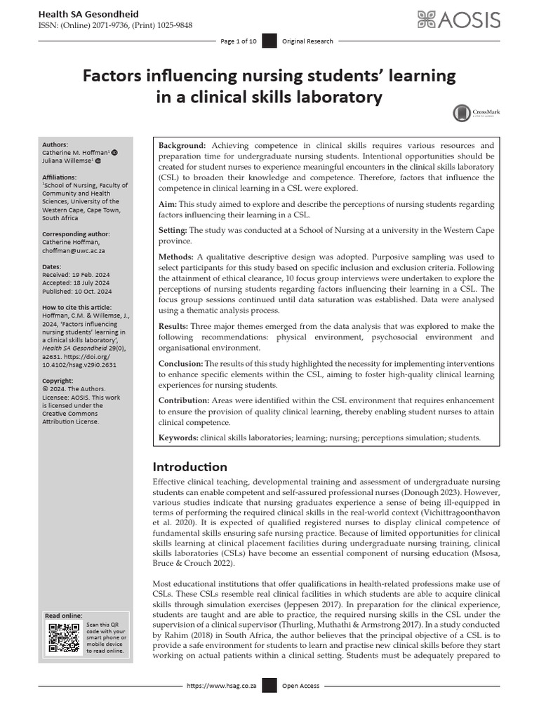3factors Influencing Nursing Students' Learning in A Clinical Skills ...