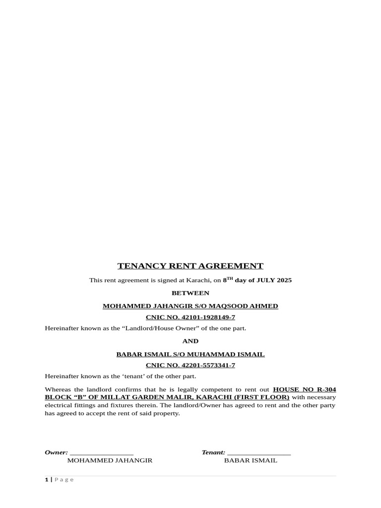 Tenancy Agreement for Karachi Property | PDF | Leasehold Estate | Landlord