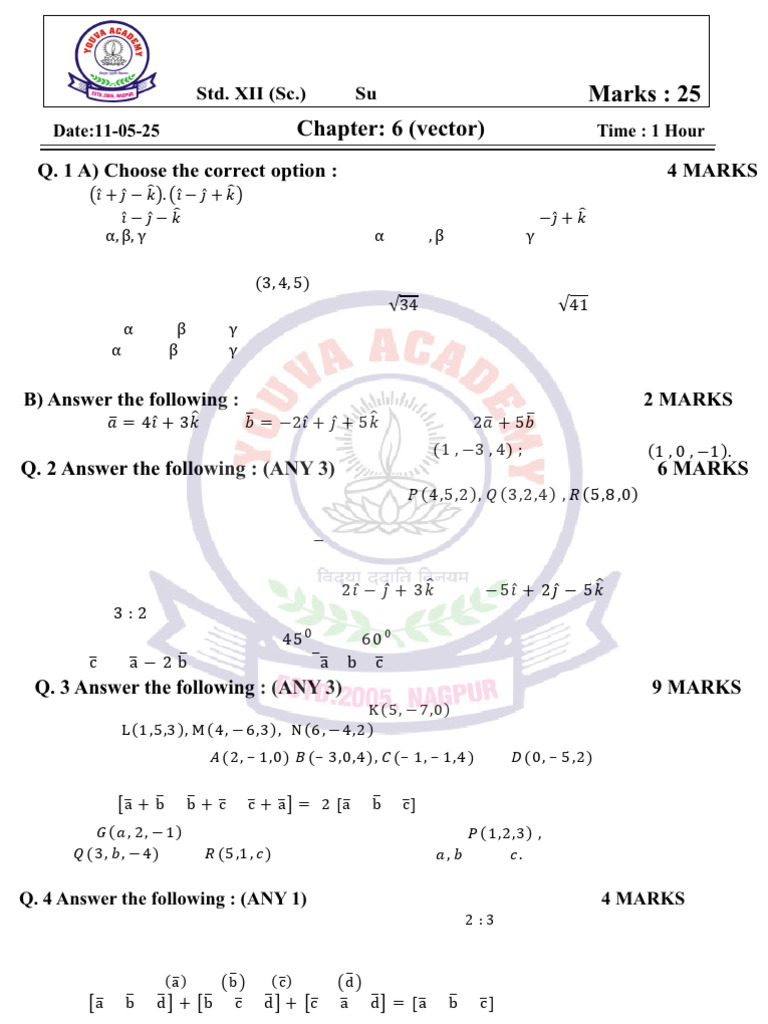 Vector Mathematics Practice Questions | PDF | Triangle | Euclidean Vector