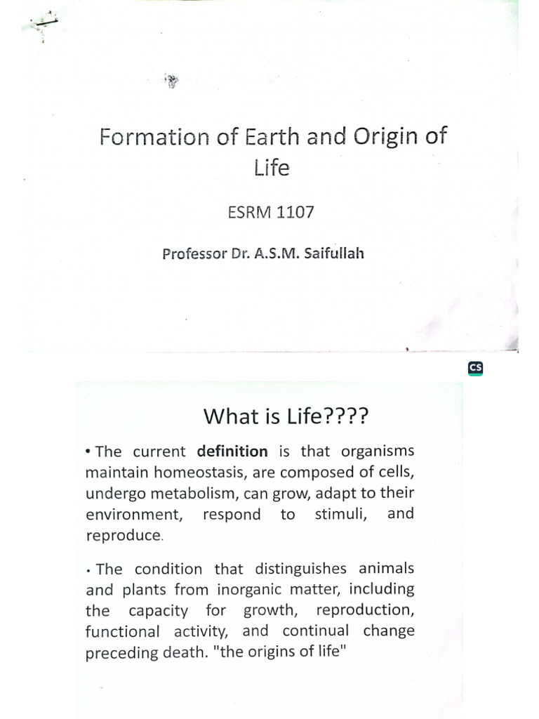 Ch.1+2 - Formation of Earth and Origin of Life | PDF