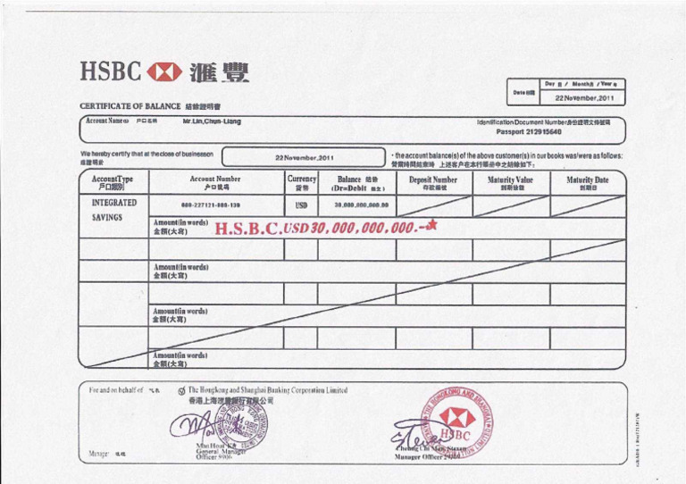 HSBC Certificate of Balance Summary | PDF