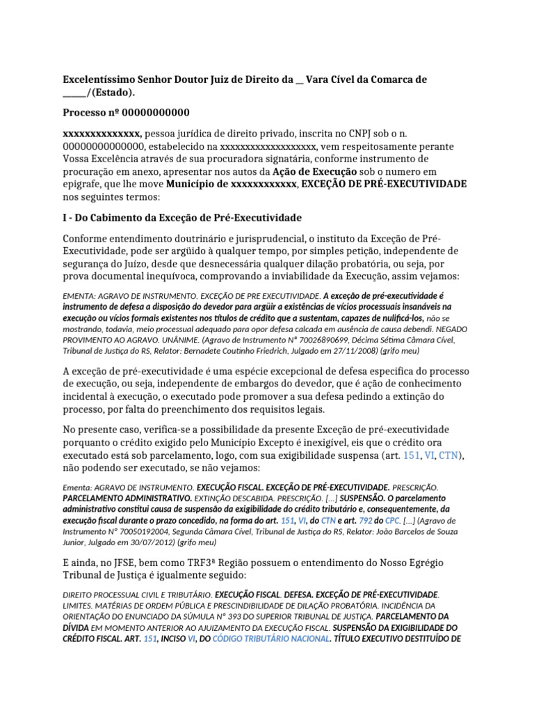 Exceção de Pré-Executividade em Execução Fiscal | PDF | Taxa de crédito ...