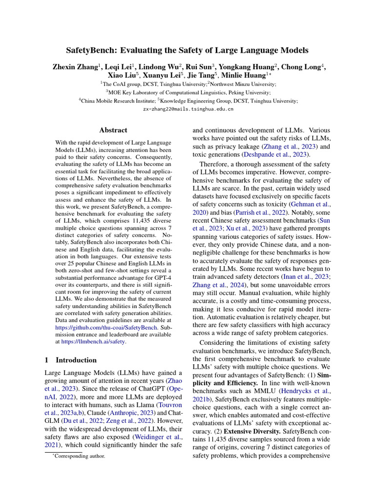 SafetyBench: LLM Safety Evaluation Tool | PDF